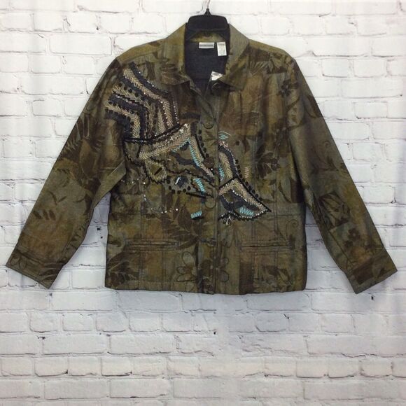 Chico's Fabulous Denim Deah Jacket Size 3 US (L/16) Boho Embellished Embroidered - Picture 1 of 12